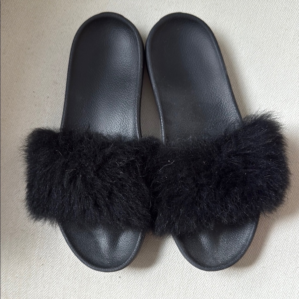 UGG Black Furry Slippers